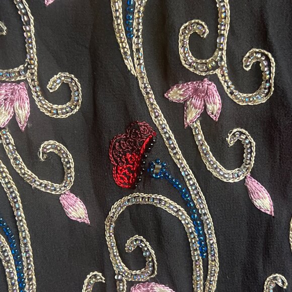 Papell Boutique Evening Black Beaded Silk Jacket Women’s Medium - Picture 2 of 4